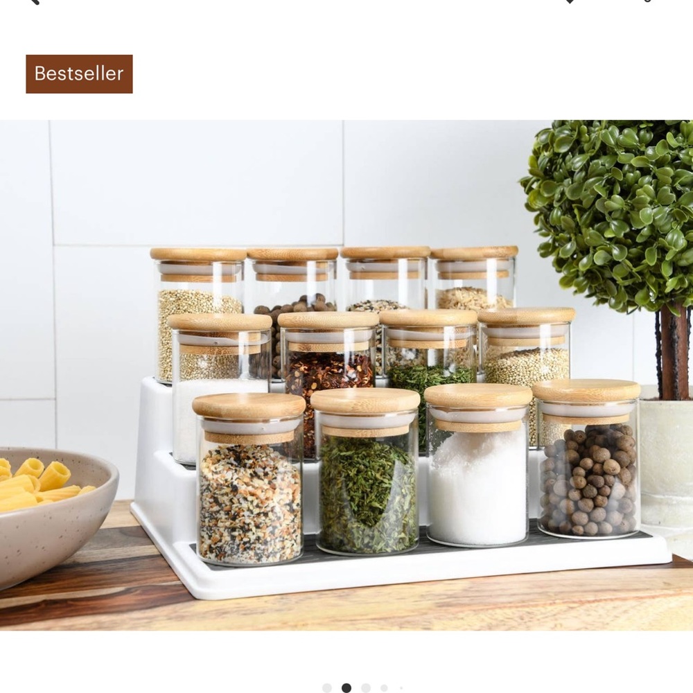 Set of 12 Bamboo Lid Glass Spice Jars 4 oz.